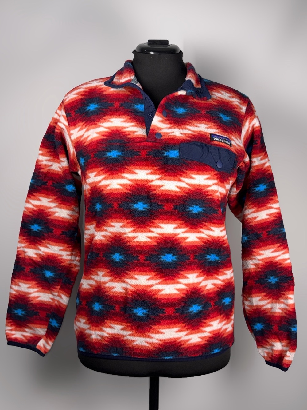 Patagonia Synchilla Snap T Red Wild Desert Aztec Fleece Pullover Women's Small